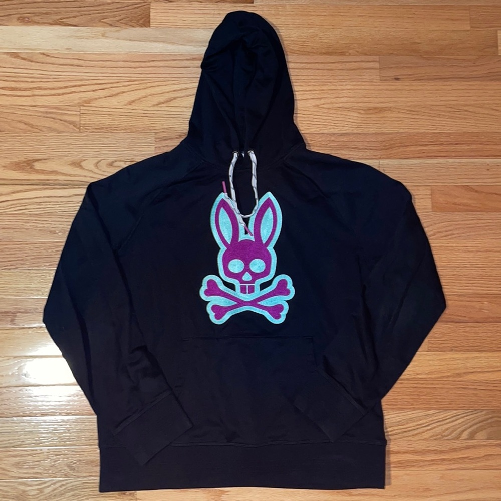 Excellent Condition Psycho Bunny Hoodie - Black with Purple and Teal